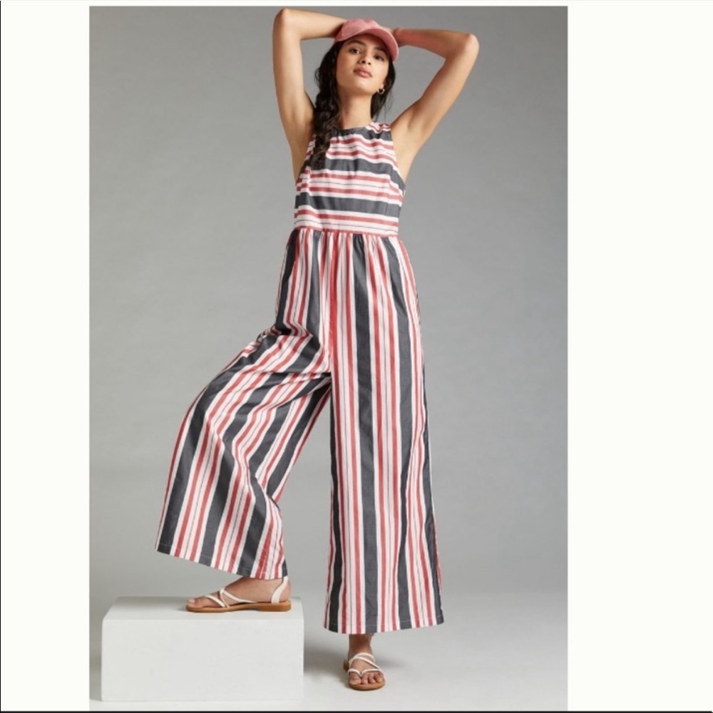 ANTHROPOLOGIE Maeve Striped Wide Leg Jumpsuit S